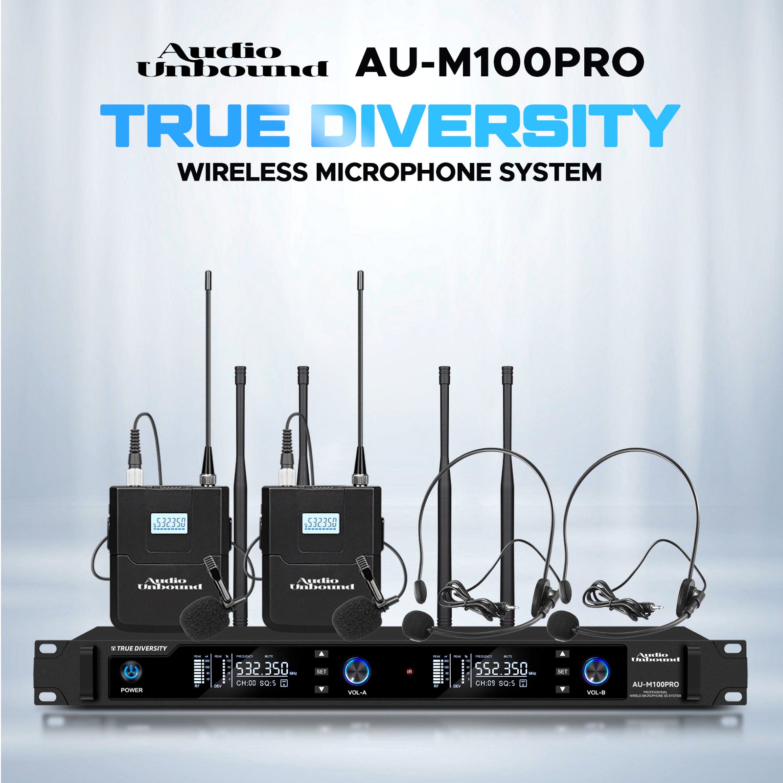 AU-M100 Pro Dual Channel Wireless Headset & Lavalier Microphone