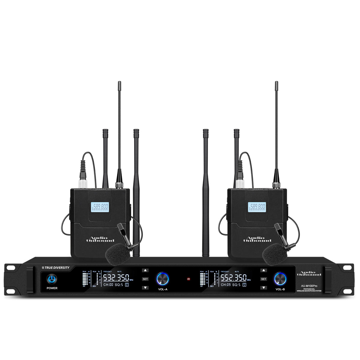 AU-M100 Pro Dual Channel Wireless Headset & Lavalier Microphone